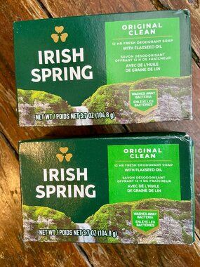 2 Bars ~ Irish Spring Original Clean Deodorant 3.7oz. Bar Soap with Flaxseed Oil